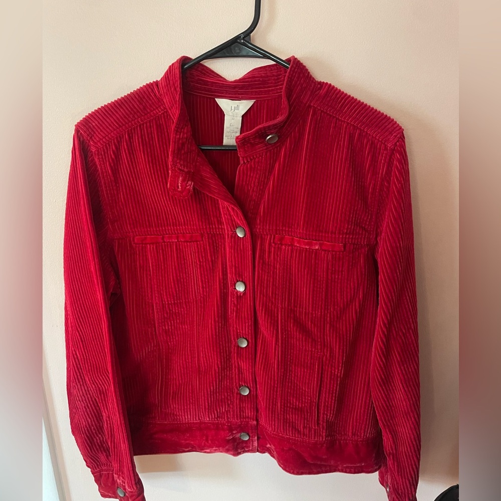 J. Jill Red Corduroy Jacket Holiday Medium